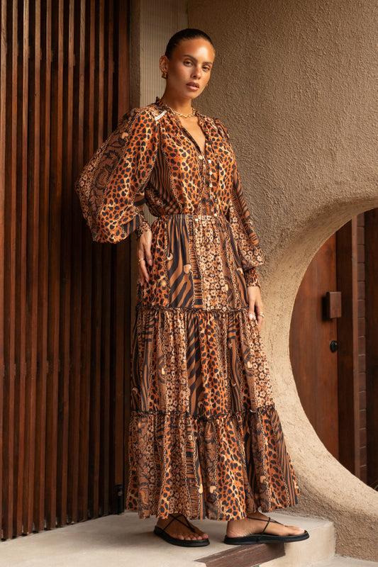 Malika Brown Leopard Maxi Skirt