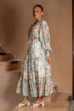 Rosalind Teal Blue Pink Floral Maxi Skirt