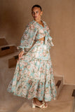 Rosalind Teal Blue Pink Floral Maxi Skirt