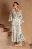 Rosalind Teal Blue Pink Floral Maxi Skirt