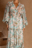 Rosalind Teal Blue Pink Floral Maxi Skirt