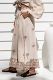 Kaena Brown Tropical Embroidered Wide Leg Cropped Pants