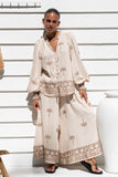 Kaena Brown Tropical Embroidered Wide Leg Cropped Pants