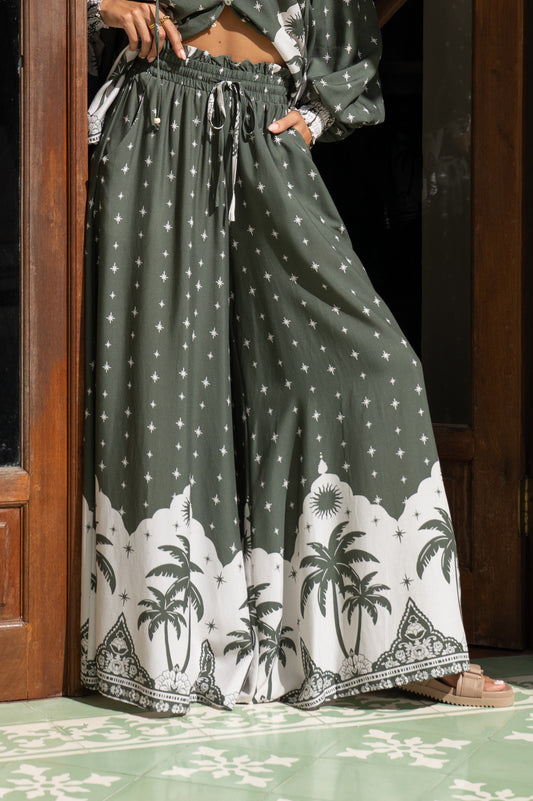 Arletta Green Tropical Wide Leg Pants