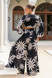 Kai Black Abstract Balloon Sleeve Blouse
