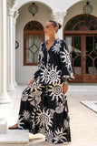 Kai Black Abstract Balloon Sleeve Blouse