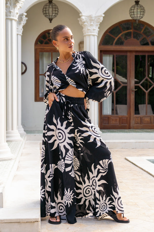 Kai Black Abstract Wide Leg Pants