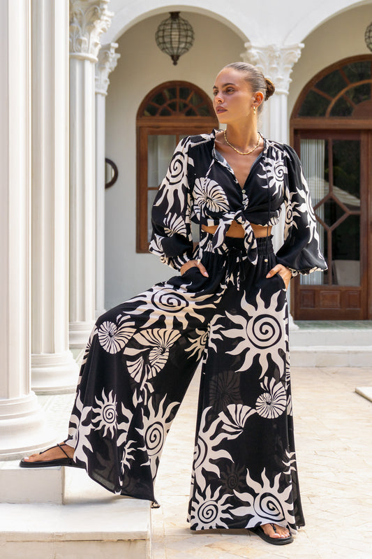 Kai Black Abstract Wide Leg Pants