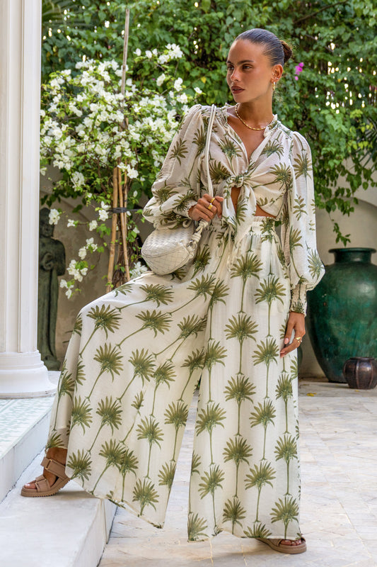 Palm Green Tropical Wide Leg Pants