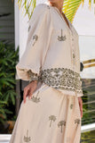 Kaena Beige Green Tropical Embroidered Balloon Sleeve Blouse