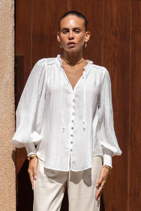 Freya White Balloon Sleeve Blouse