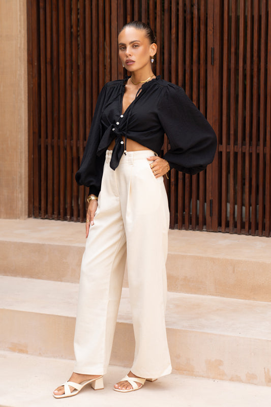 Freya Black Balloon Sleeve Blouse