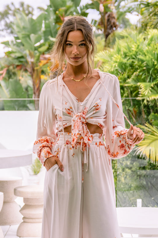 Amelisse Pink Floral Balloon Sleeve Blouse