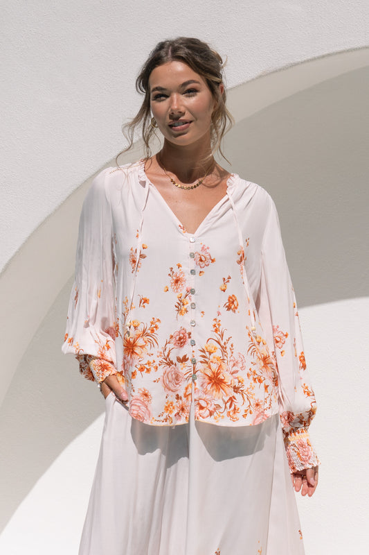 Amelisse Pink Floral Balloon Sleeve Blouse