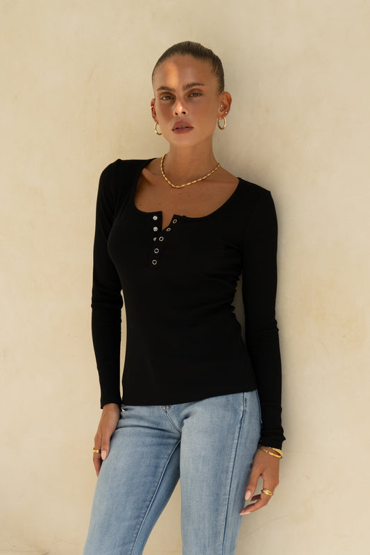 Ida Black Long Sleeve Top