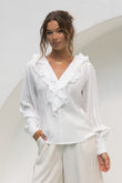 Dara White Ruffle Long Sleeve Blouse