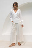 Dara White Ruffle Long Sleeve Blouse