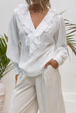 Dara White Ruffle Long Sleeve Blouse