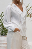 Dara White Ruffle Long Sleeve Blouse