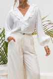 Dara White Ruffle Long Sleeve Blouse