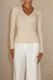 Blaise Camel Cream Stripe Ribbed Long Sleeve Top