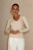 Blaise Camel Cream Stripe Ribbed Long Sleeve Top
