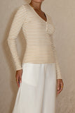 Blaise Camel Cream Stripe Ribbed Long Sleeve Top