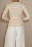 Blaise Camel Cream Stripe Ribbed Long Sleeve Top