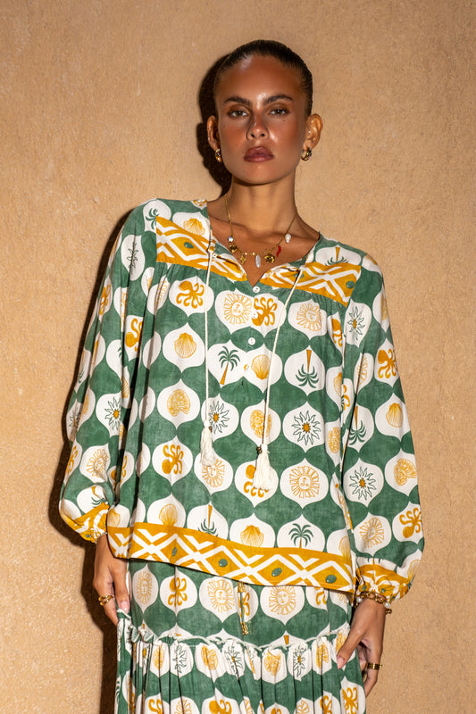 Emeris Green Abstract Blouse