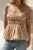 Milly Beige Ruched Peplum Cami Top