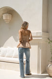 Milly Beige Ruched Peplum Cami Top