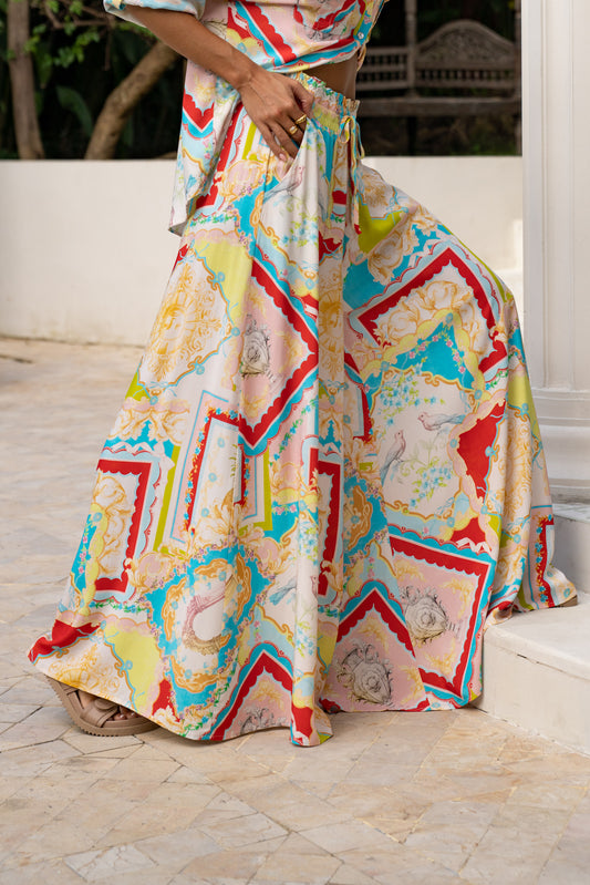 Anicetta Multicolour Patchwork Wide Leg Pants