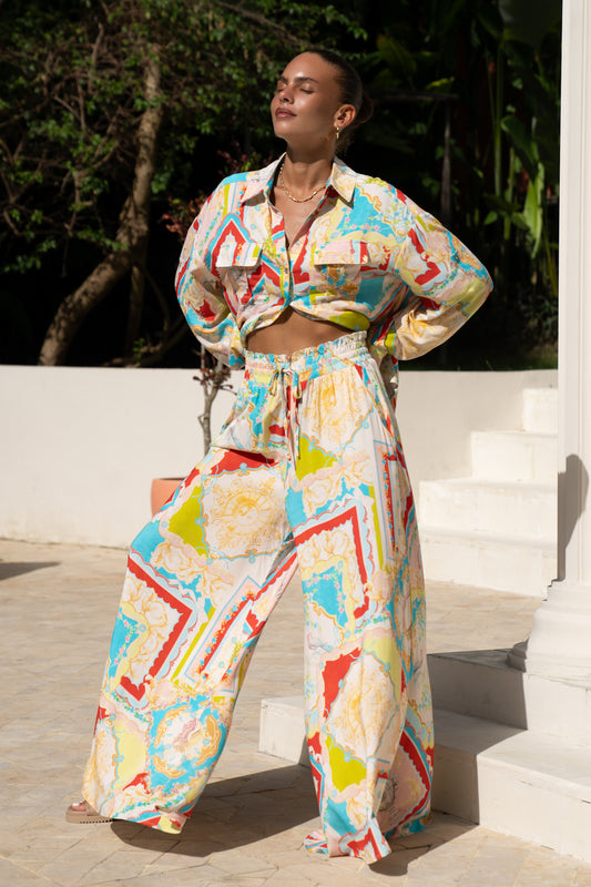 Anicetta Multicolour Patchwork Wide Leg Pants