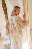 Sheila Green Pink Floral Balloon Sleeve Blouse