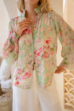 Sheila Green Pink Floral Balloon Sleeve Blouse