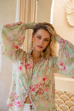 Sheila Green Pink Floral Balloon Sleeve Blouse