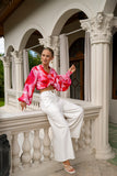 Chrisella Pink Floral Balloon Sleeve Blouse