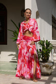 Chrisella Pink Floral Pleated Detail Maxi Skirt