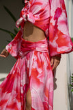 Chrisella Pink Floral Pleated Detail Maxi Skirt
