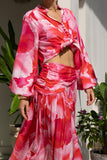 Chrisella Pink Floral Pleated Detail Maxi Skirt