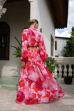 Chrisella Pink Floral Pleated Detail Maxi Skirt