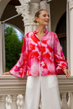 Chrisella Pink Floral Balloon Sleeve Blouse