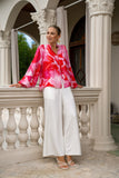 Chrisella Pink Floral Balloon Sleeve Blouse