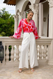 Chrisella Pink Floral Balloon Sleeve Blouse