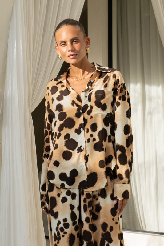 Zelina Brown Leopard Spot Shirt