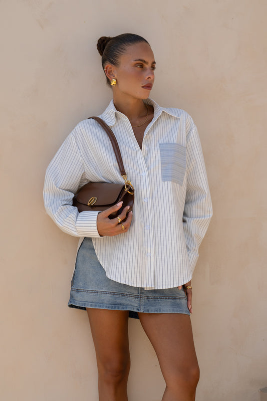 Erika Blue Stripe Contrast Pocket Shirt