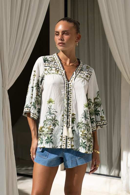Sabina Green Tropical Shirt