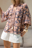 Amarante Navy Peach Floral Boho Shirt