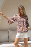 Amarante Navy Peach Floral Boho Shirt