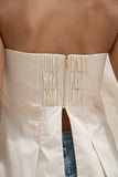 Avie Beige Pleated Strapless Top